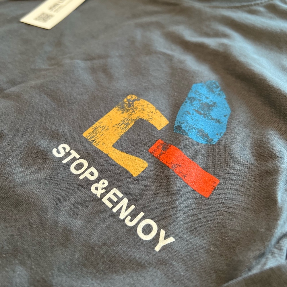 Zara. BNWT. Size 7 (boys). "Stop & Enjoy" dark grey long sleeved shirt